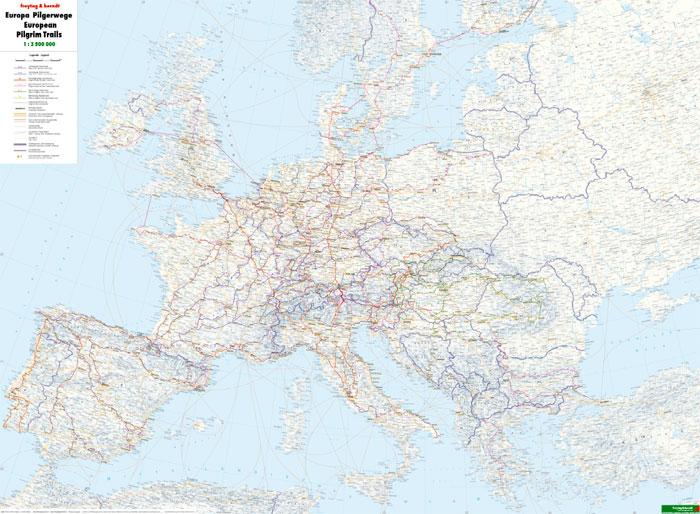 Bild: 9783707916584 | Europa Pilgerwege, Wanderkarte 1:2.000.000 - 1:3.500.000 | gefalzt