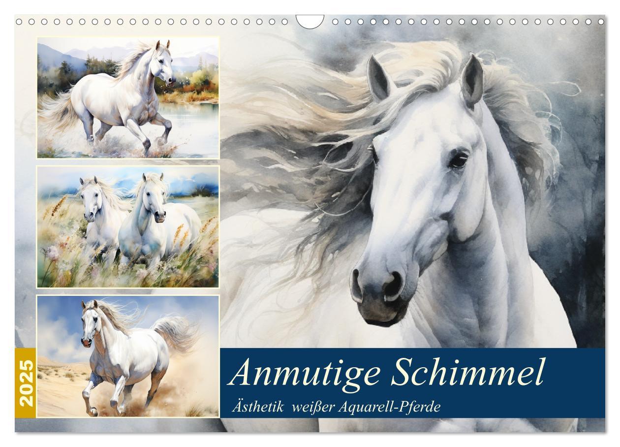 Cover: 9783383833946 | Anmutige Schimmel. Ästhetik weißer Aquarell-Pferde (Wandkalender...