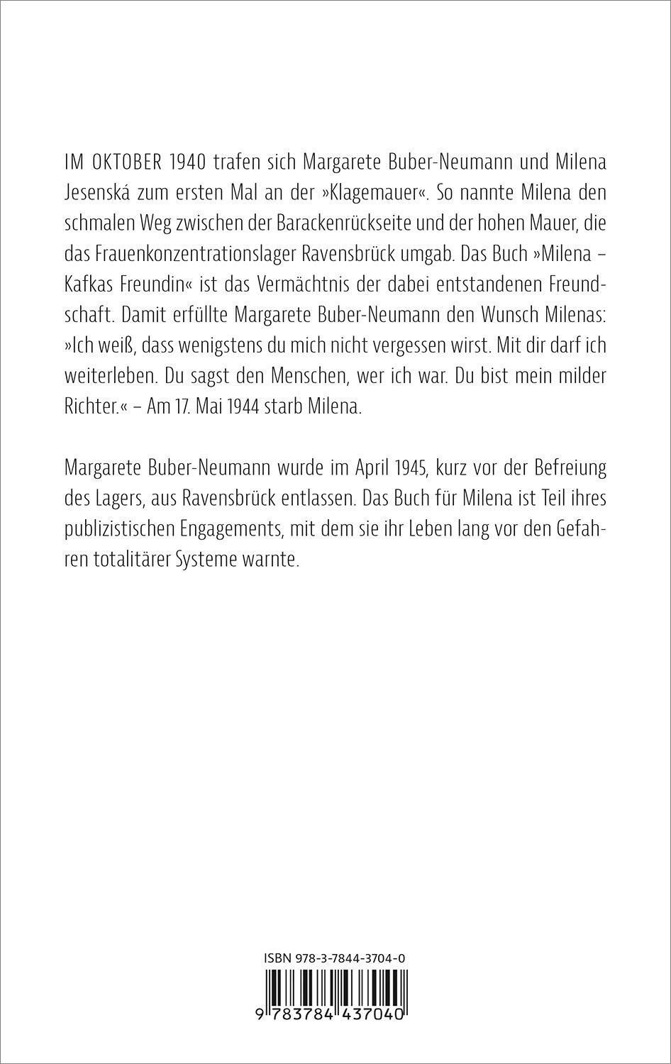 Rückseite: 9783784437040 | Milena | Kafkas Freundin | Margarete Buber-Neumann | Taschenbuch