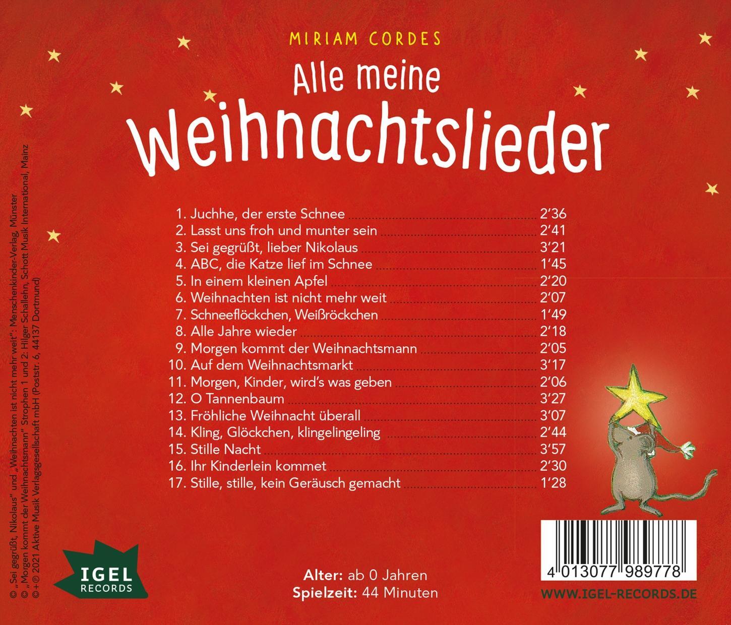 Rückseite: 4013077989778 | Alle meine Weihnachtslieder | Petra Riesenweber (u. a.) | Audio-CD