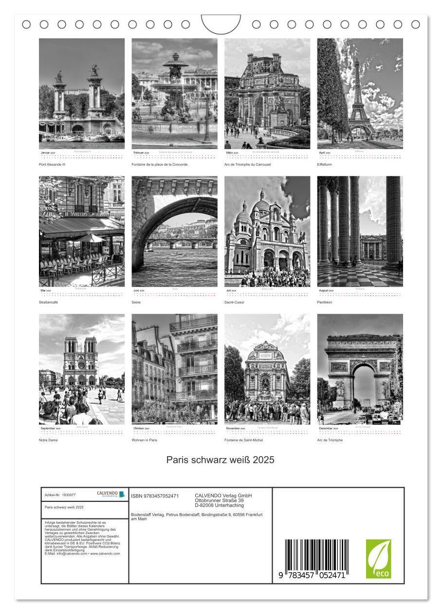 Bild: 9783457052471 | Paris schwarz weiß 2025 (Wandkalender 2025 DIN A4 hoch), CALVENDO...