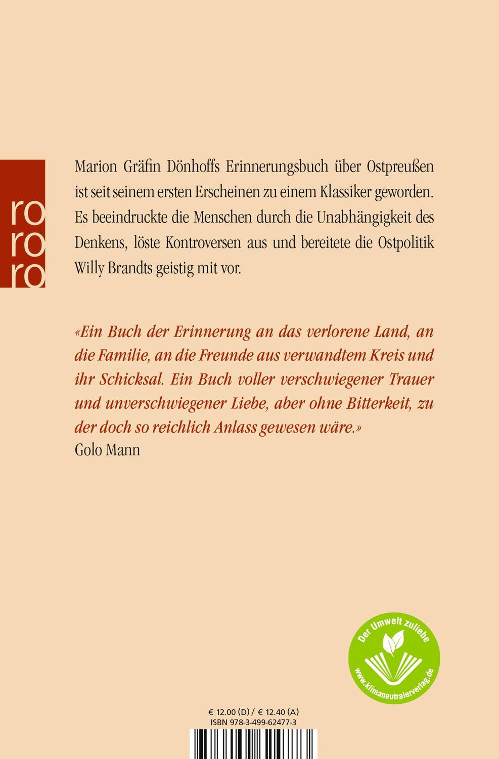 Rückseite: 9783499624773 | Namen, die keiner mehr nennt | Ostpreußen - Menschen und Geschichte