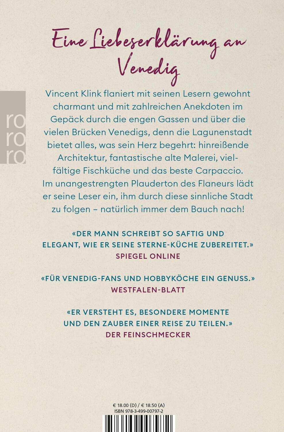 Rückseite: 9783499007972 | Ein Bauch spaziert durch Venedig | Vincent Klink | Taschenbuch | 2024