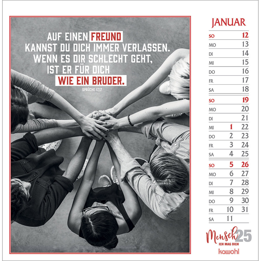 Bild: 9783754874059 | Mensch, ich mag dich 2025 | Schwarz-Weiss-Postkarten-Kalender | 13 S.