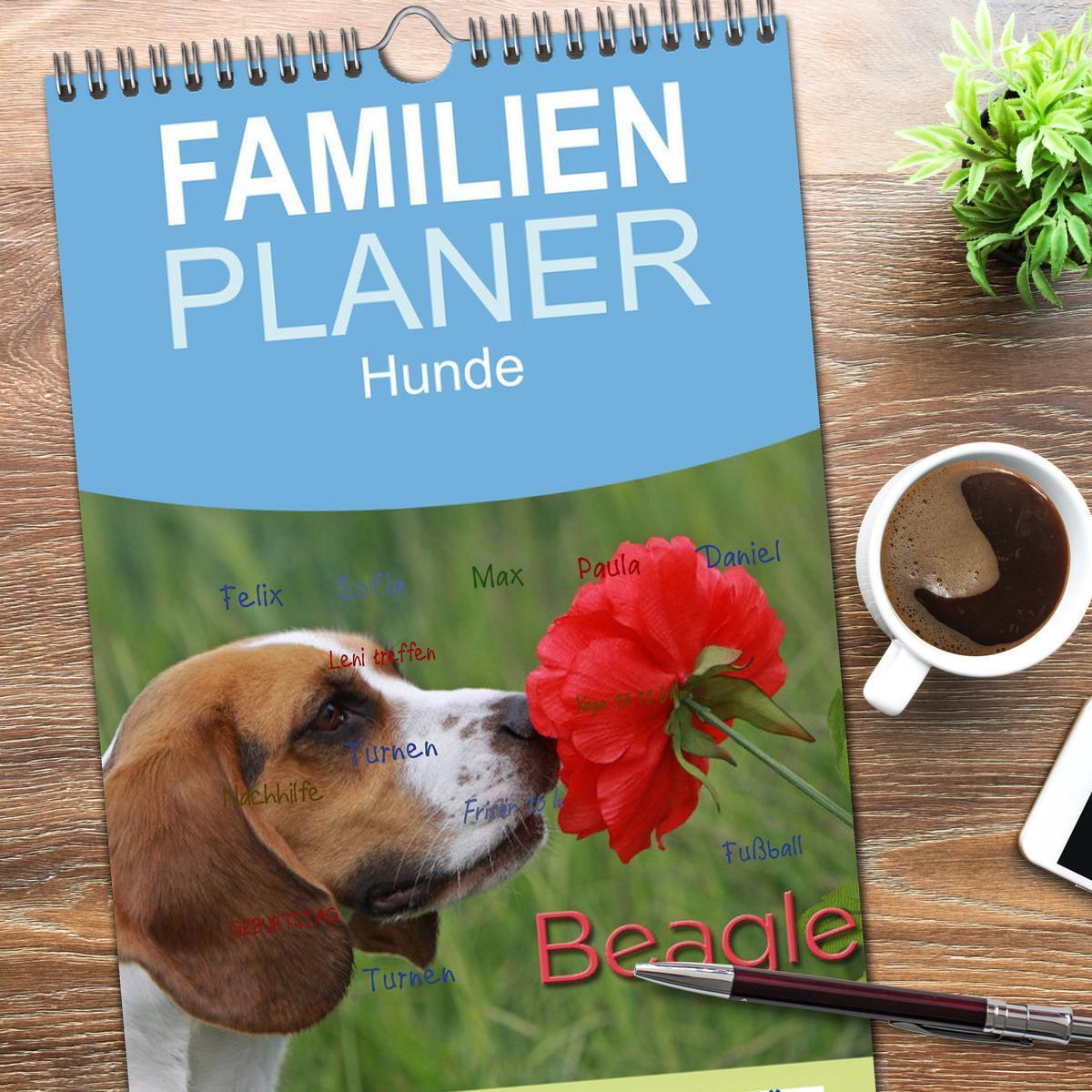 Bild: 9783457124727 | Familienplaner 2025 - Beagle mit 5 Spalten (Wandkalender, 21 x 45...