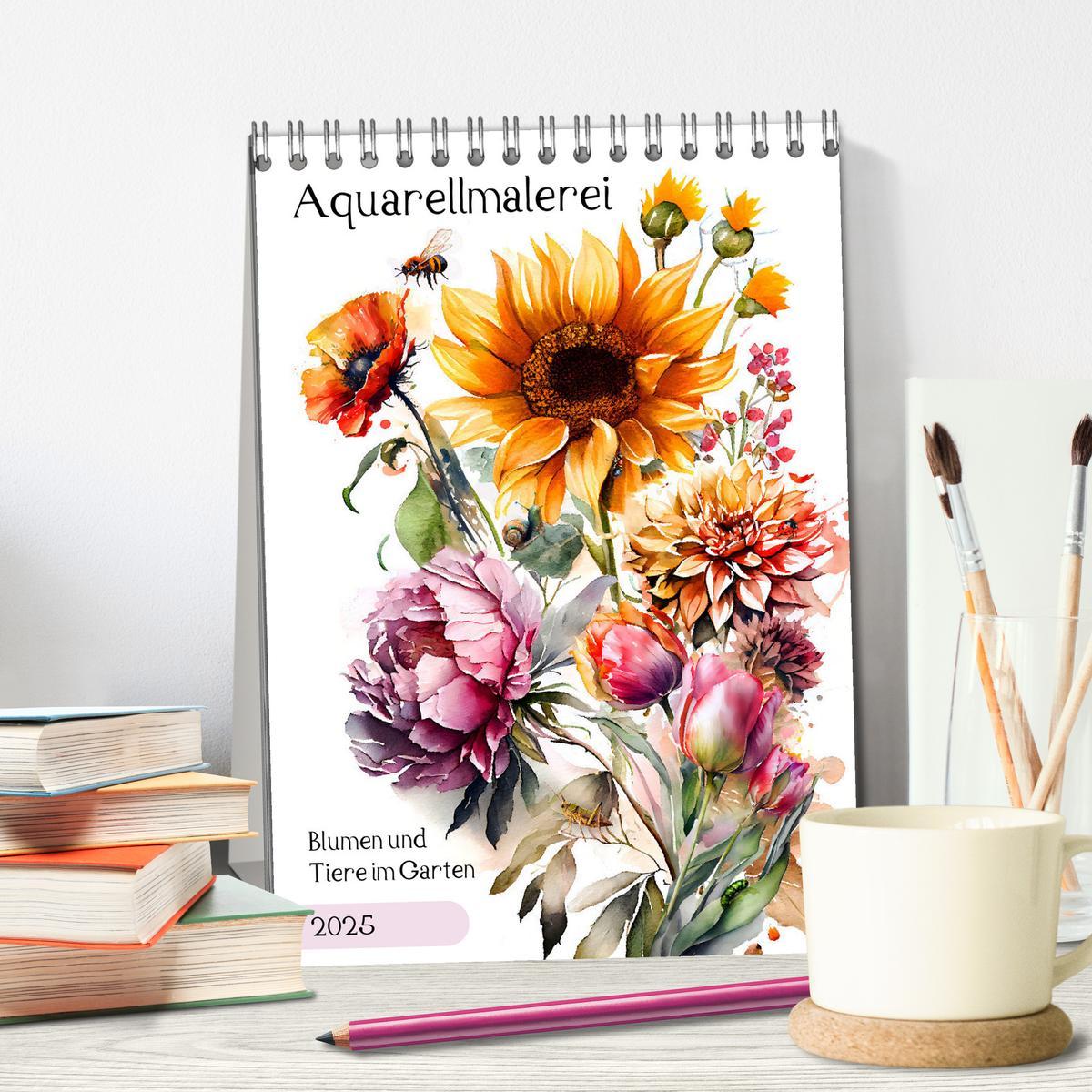 Bild: 9783435882793 | Aquarellmalerei - Blumen und Tiere im Garten (Tischkalender 2025...