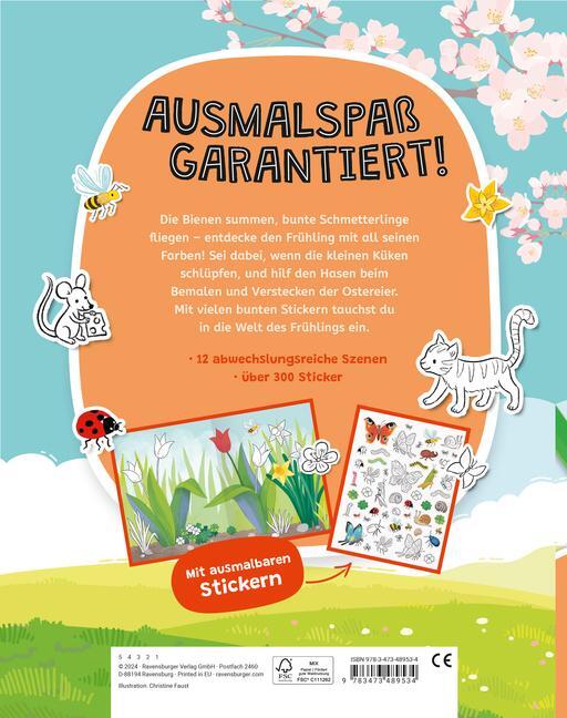 Bild: 9783473489534 | Ravensburger Mein Ausmalstickerbuch Frühling - Großes Buch mit über...