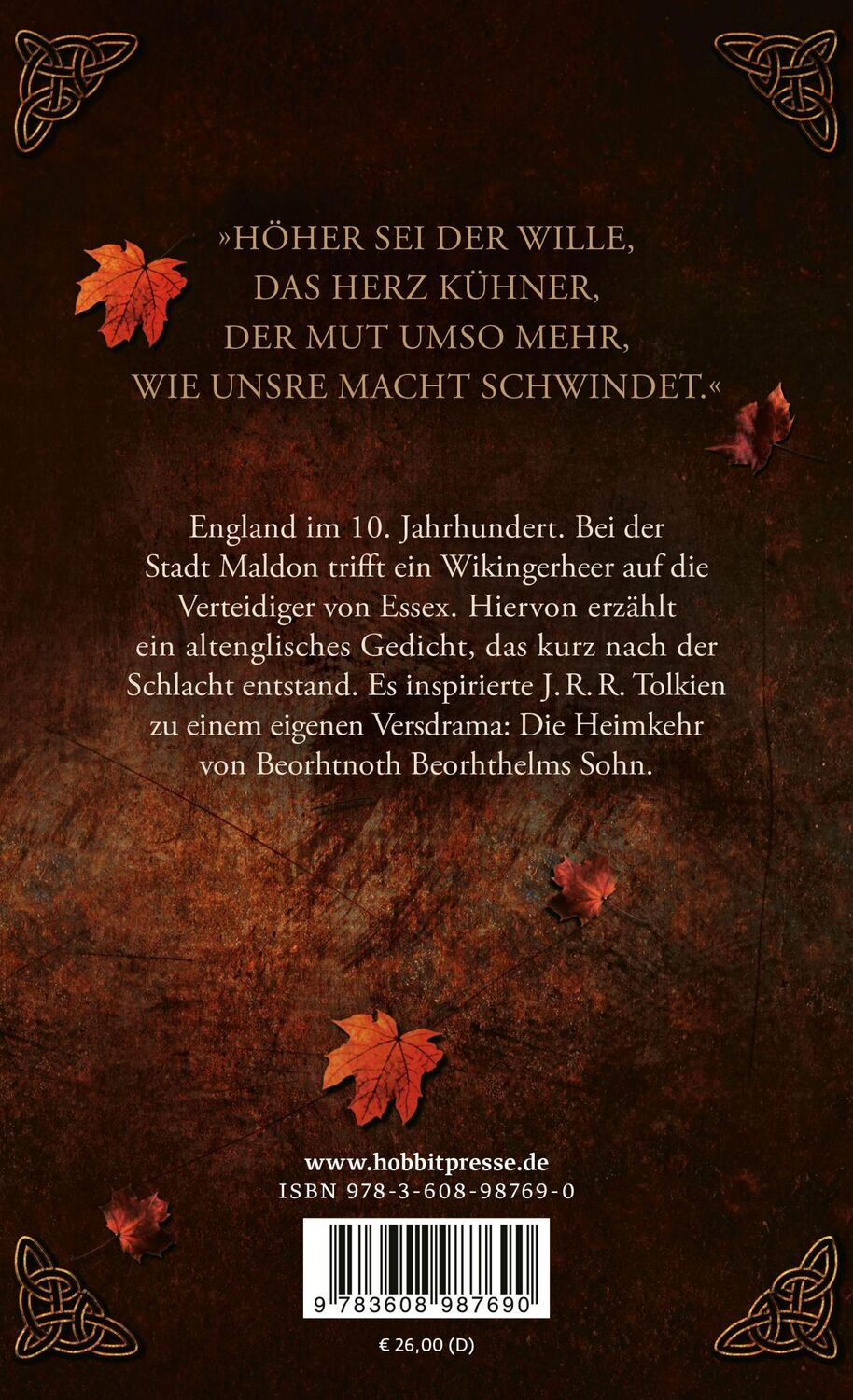 Rückseite: 9783608987690 | Die Schlacht von Maldon und Die Heimkehr von Beorhtnoth | Tolkien