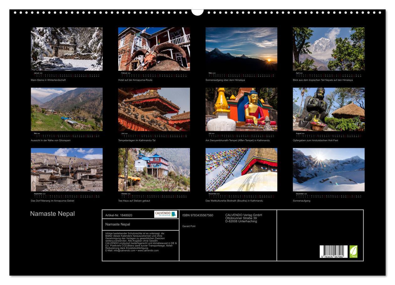 Bild: 9783435567560 | Namaste Nepal (Wandkalender 2025 DIN A2 quer), CALVENDO Monatskalender