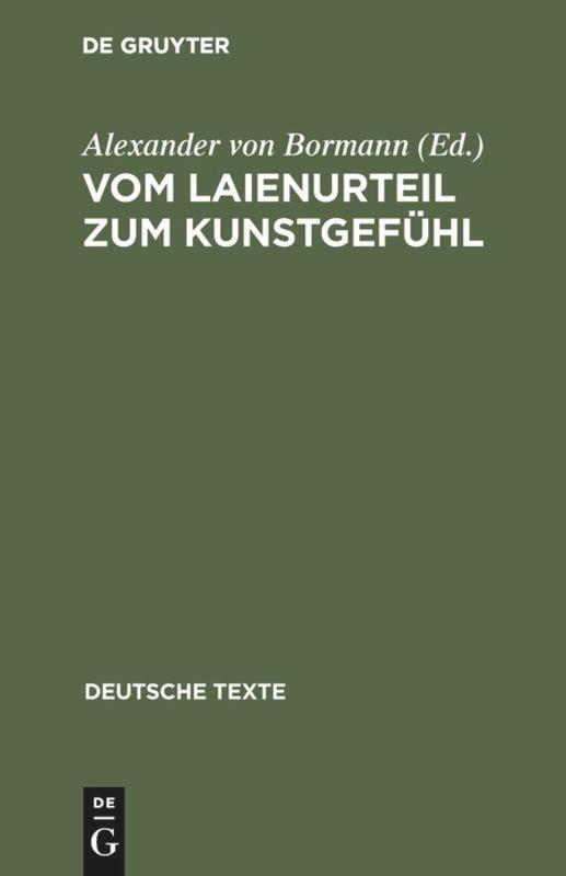 Cover: 9783484190283 | Vom Laienurteil zum Kunstgefühl | Alexander von Bormann | Buch | ISSN