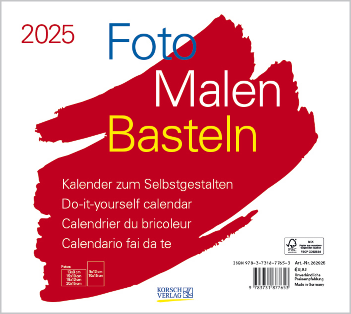 Cover: 9783731877653 | Foto-Malen-Basteln Bastelkalender quer weiß 2025 | Korsch Verlag