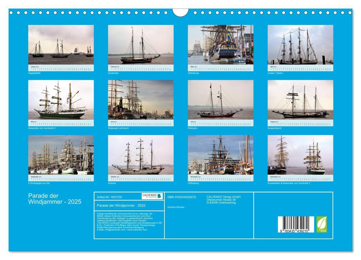 Bild: 9783435439270 | Parade der Windjammer - 2025 (Wandkalender 2025 DIN A3 quer),...