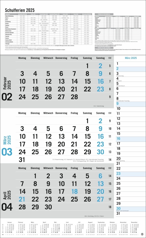 Bild: 9783756406647 | 3-Monats-Planer 2025 mit Klappfälzel mit Ferienterminen. | Kalender