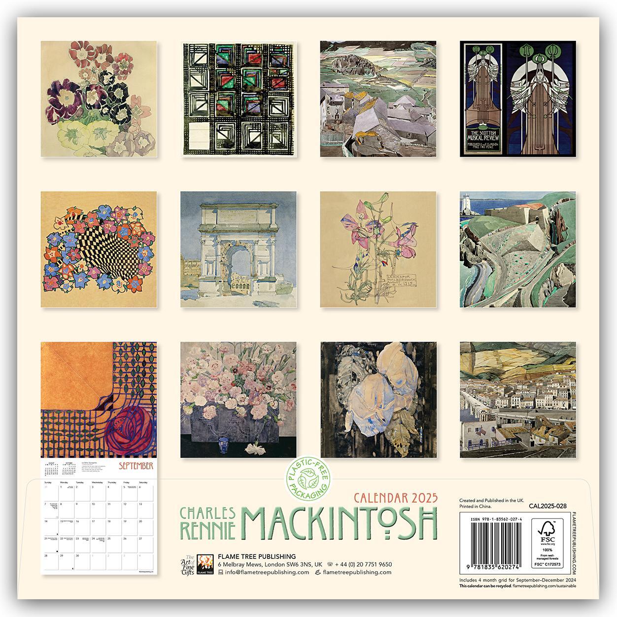 Rückseite: 9781835620274 | Charles Rennie Mackintosh 2025 | Tree Flame | Kalender | 14 S. | 2025