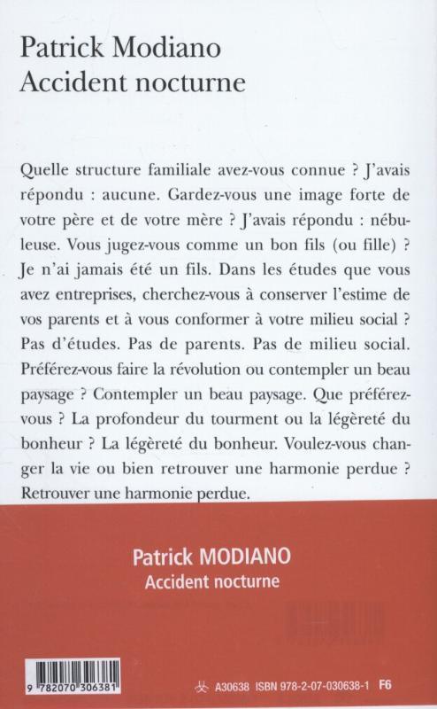 Rückseite: 9782070306381 | Accident nocturne | Patrick Modiano | Taschenbuch | Französisch | 2005