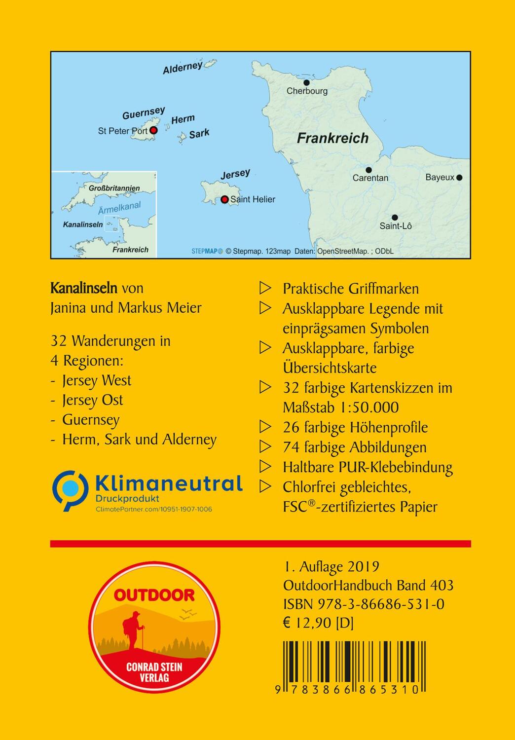 Rückseite: 9783866865310 | Kanalinseln | 32 Wanderungen im Rhythmus der Gezeiten | Meier (u. a.)