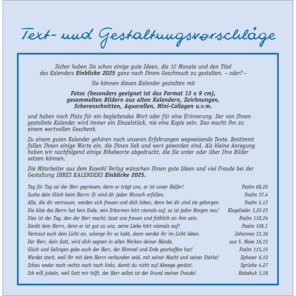 Bild: 9783754885550 | Einblicke 2025 | Kalender zum Selbergestalten | Kalender | 14 S.