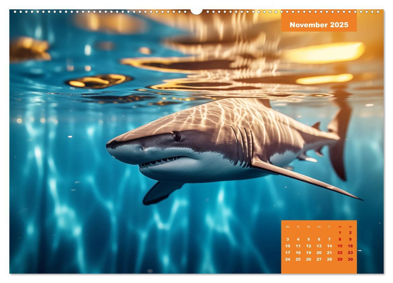 Bild: 9783383760525 | Stille Giganten - KI-generierte Hai-Impressionen (Wandkalender 2025...