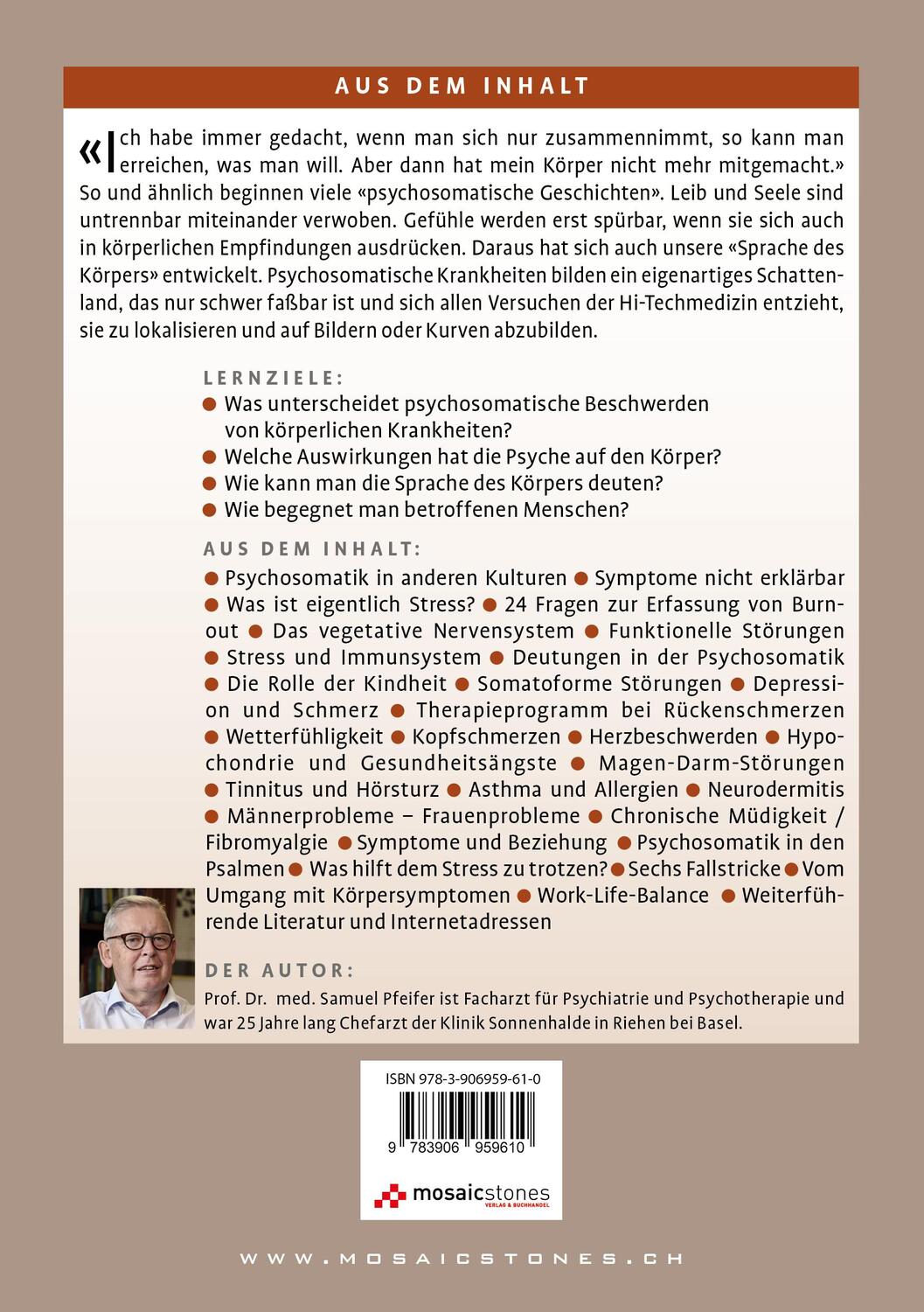 Rückseite: 9783906959610 | Psychosomatik | Die Sprache des Körpers verstehen ... | Samuel Pfeifer