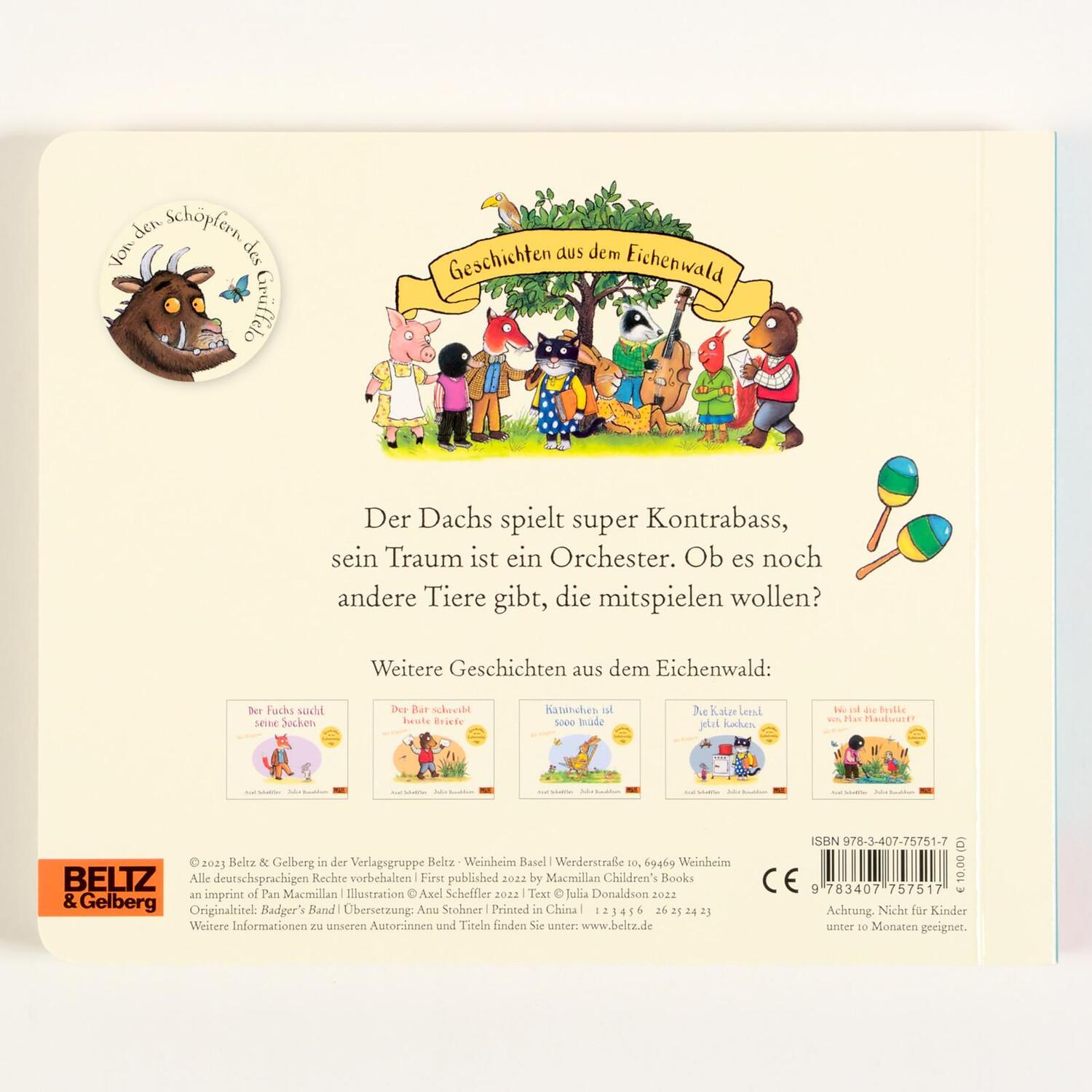 Rückseite: 9783407757517 | Der Dachs spielt super Kontrabass | Axel Scheffler (u. a.) | Buch