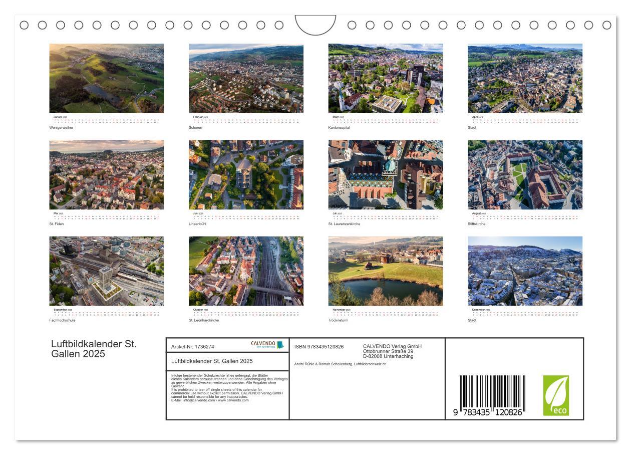 Bild: 9783435120826 | Luftbildkalender St. Gallen 2025 (Wandkalender 2025 DIN A4 quer),...