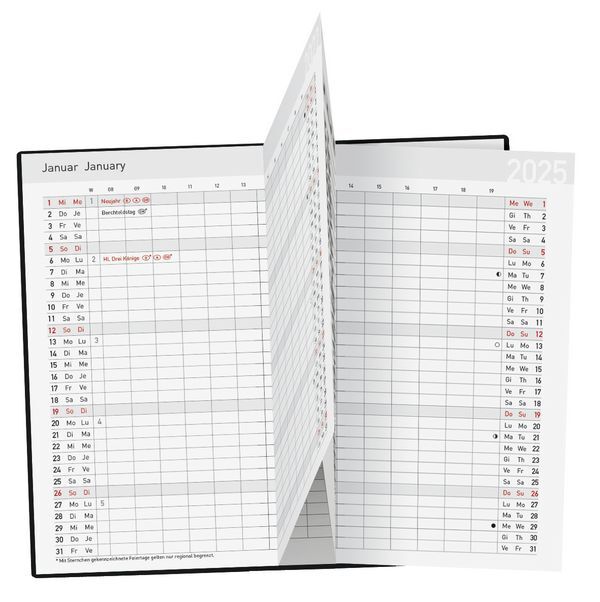 Bild: 9783731878964 | Taschenkalender Saturn Leporello PVC rot 2025 | Korsch Verlag | 30 S.