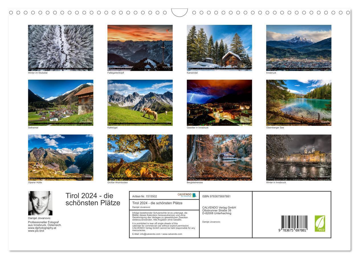 Bild: 9783675697881 | Tirol 2024 - die schönsten Plätze (Wandkalender 2024 DIN A3 quer),...