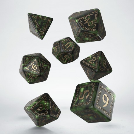 Cover: 5907699495795 | Runic Bottle-green &amp; gold Dice Set | Runic Dice | QWORUN98