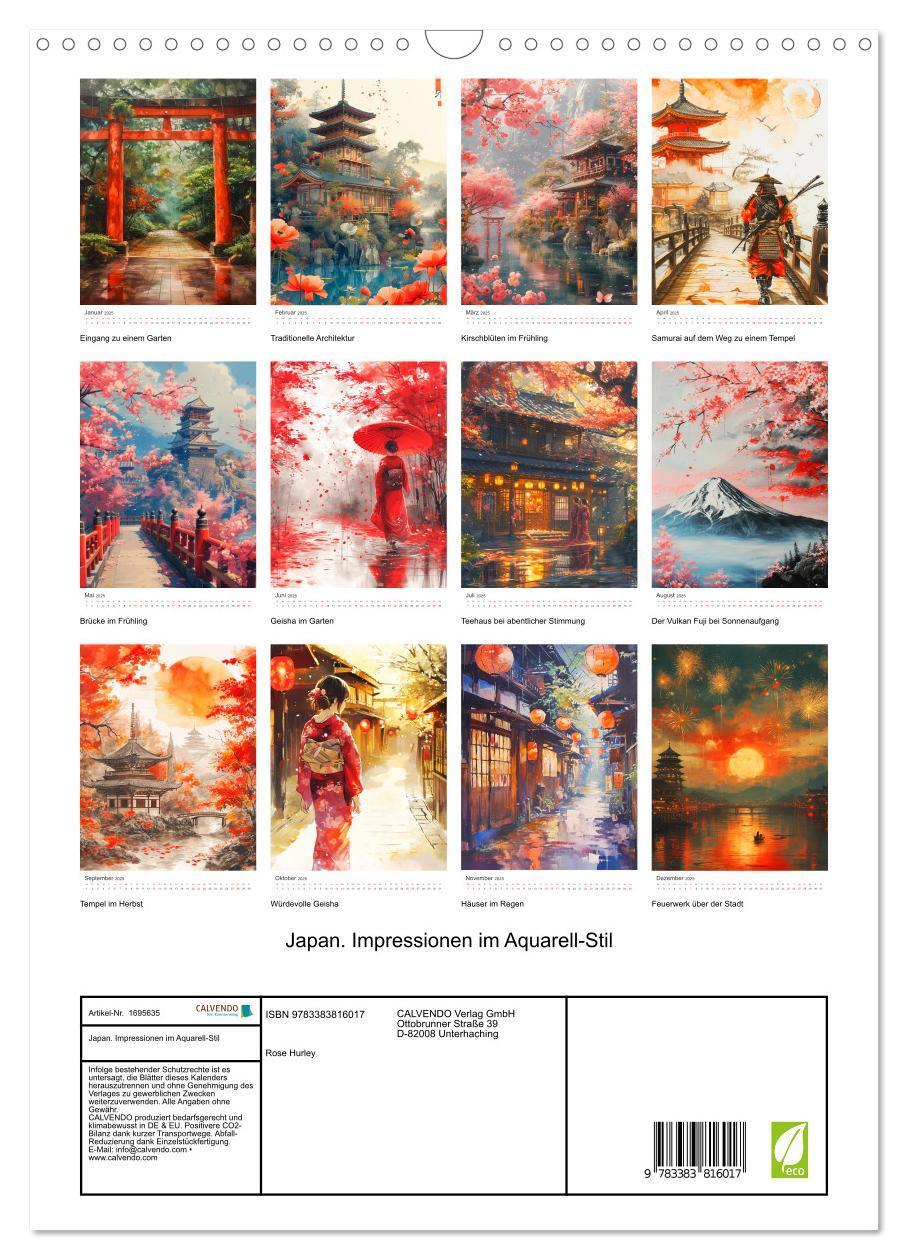 Bild: 9783383816017 | Japan. Impressionen im Aquarell-Stil (Wandkalender 2025 DIN A3...