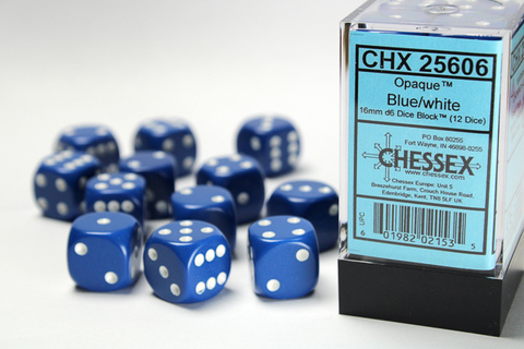 Cover: 601982021535 | Opaque 16mm d6 Blue/white Dice Block™ (12 dice) | deutsch | Chessex