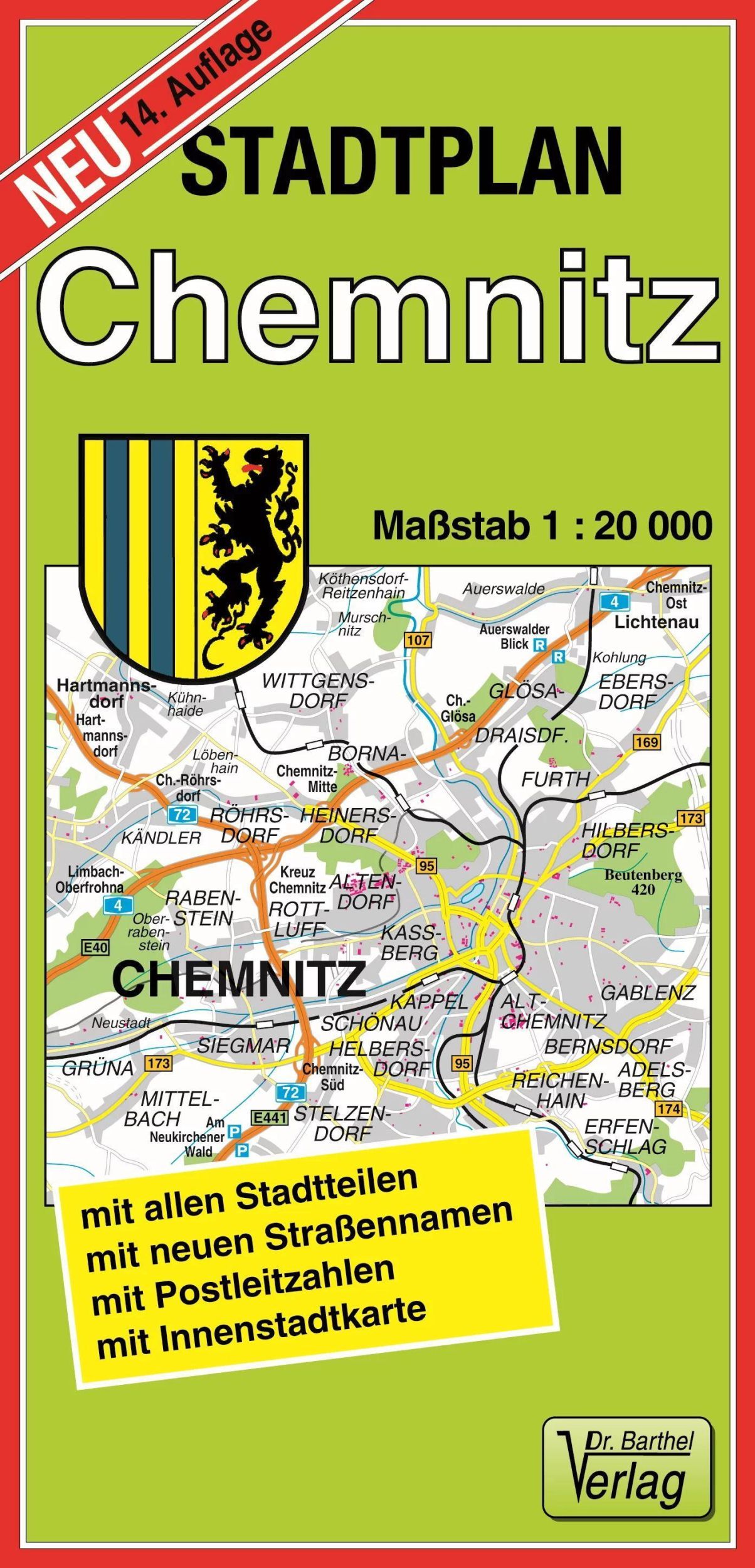 Cover: 9783895910067 | Stadtplan Chemnitz 1 : 20 000 | (Land-)Karte | Barthel Karten | 2 S.