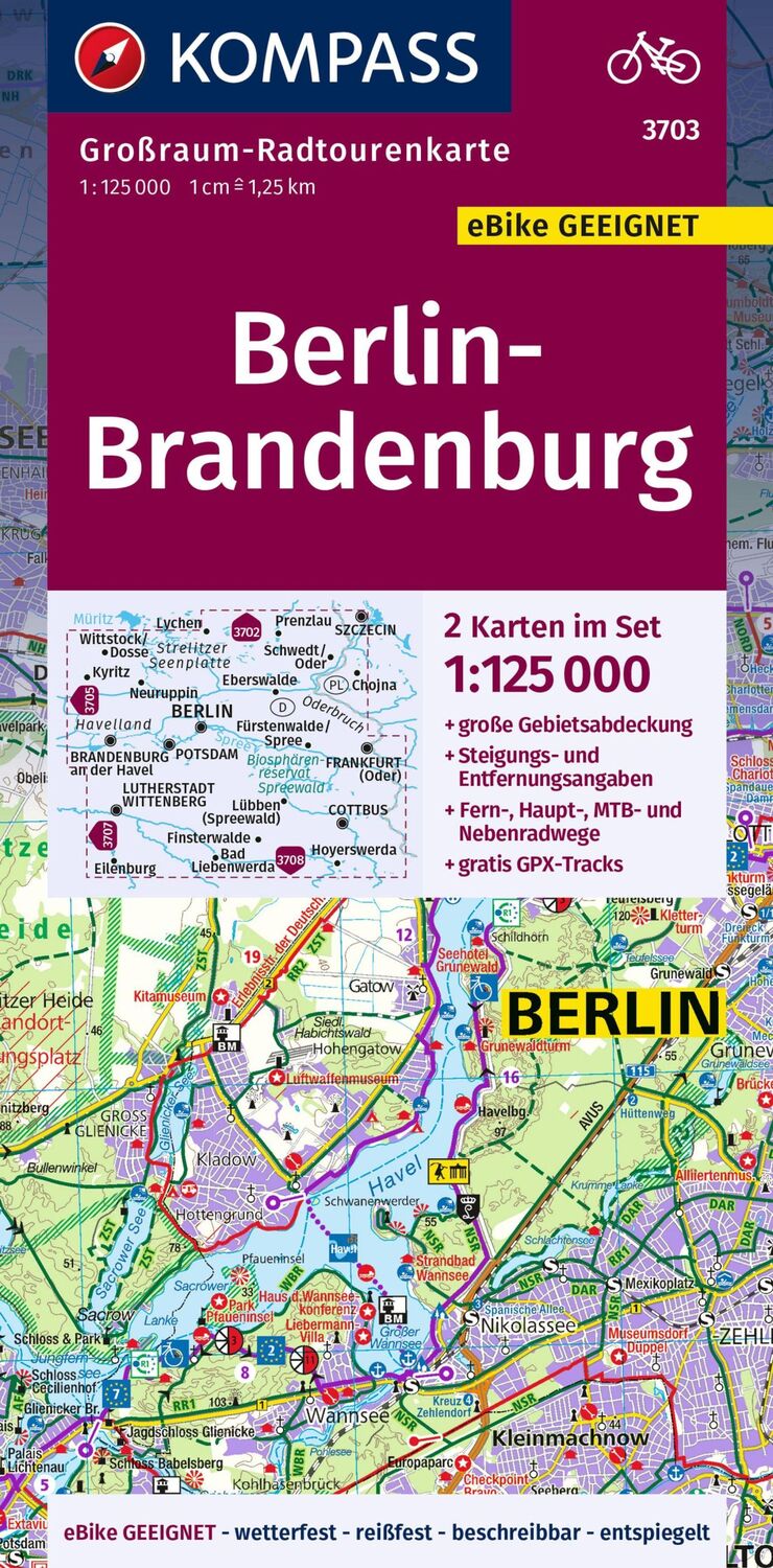 Cover: 9783991216452 | KOMPASS Großraum-Radtourenkarte 3703 Berlin-Brandenburg 1:125.000